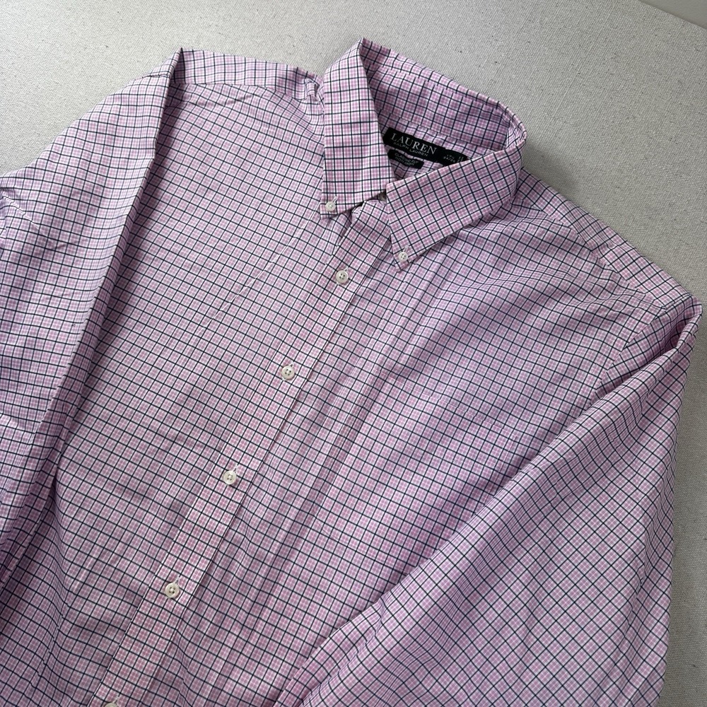 Lauren Ralph Lauren Classic Fit Non Iron Dress Shirt Mens 17.5 34/35 Pink Check